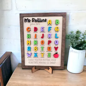 ABC Framed Wood Teacher Sign Decor Gift, Teacher Appreciation Week Gift