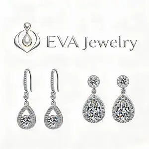 [EVA Jewelry] Pear Earrings 925 Sterling Silver Synthetic Moissanite Earrings