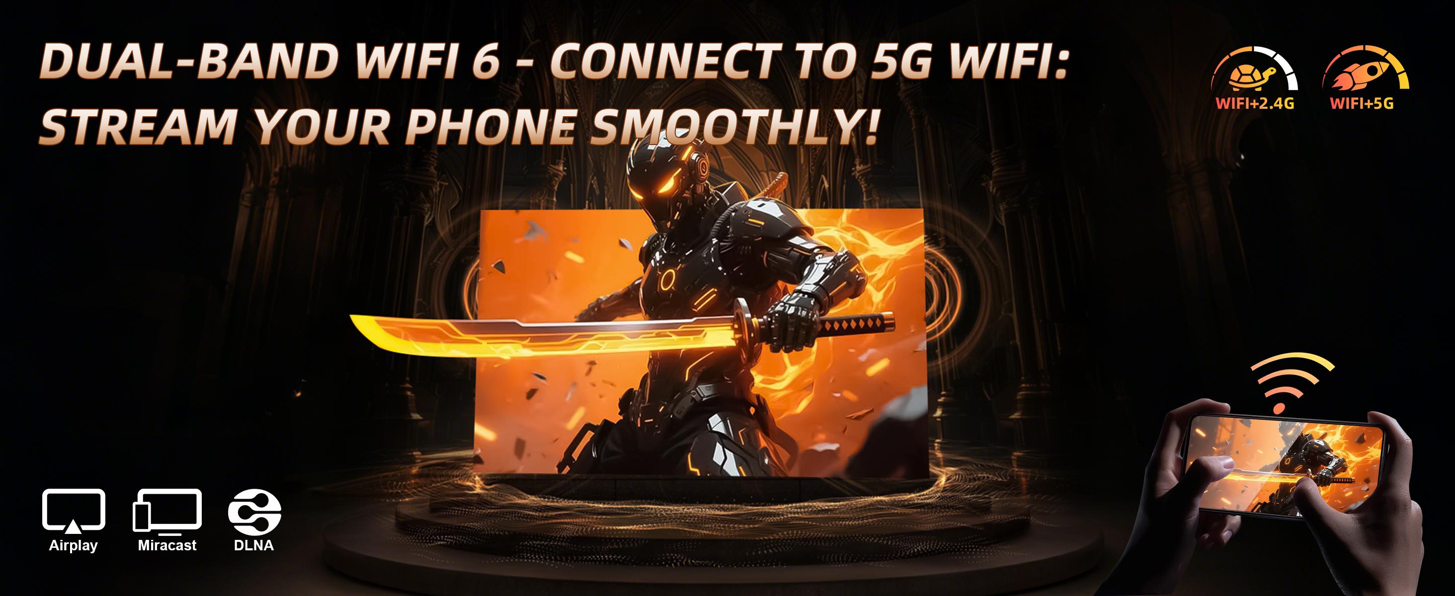 XBJ A5PRO Projector with 8K/1080P Smart Touchscreen WiFi6/5G Android 11 BT5.4 350 ANSI Wireless Screen Projection for Outdoor Movies