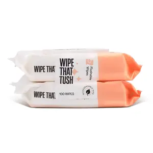 Wipe That Tush Flushable Wipes - 2 Packs of 50-100 Total -  & -Free Wipes with Aloe - Flushable Tested & Septic-Safe