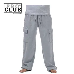 Pro Club Men's Heavyweight Cargo Sweatpants - Fleece Streetwear Menswear Classic Elastic Pocket Casual