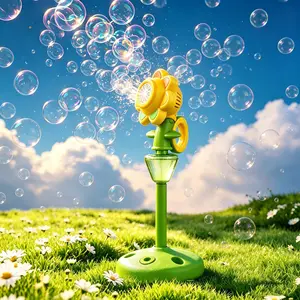 Sunflower Automatic Swinging Bubble Machine, Remote Control 1-Click Start with Colorful LED Lights, Hands-Free Kids Toy for Party & Outdoor Events
