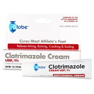 Globe Clotrimazole Antifungal Cream 1% USP (1 oz), Anti Fungal Treatment, Relieves Itching, Burning, Cracking and Scaling Associated Athletes Foot, Jock Itch, Ringworm and More