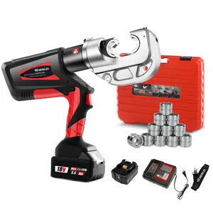 Electric Wire Cable Crimper 12TON Battery Powered Hydraulic Crimping Tool Range 6AWG to 800MCM with 12 Dies, Electricians for Circuit Repairs and Stainless Steel Deck Upgrades (HL-400B)