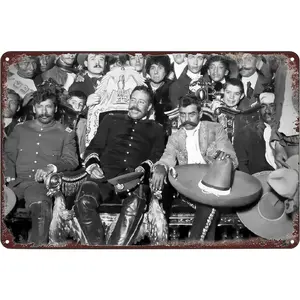 Vintage Metal Signs - Mexican Revolution Leaders Pancho Villa And Emiliano Zapata Tin Sign Poster Wall Art Decor Plaque for Home Bar Pub Club Cafe Living Room Bedroom 8x12 inch