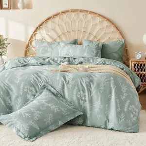 Olive Green Full Comforter, Floral a Bag 7, Ultra  Botanical Pattern with Comforter,, Pillowcases, and Shams