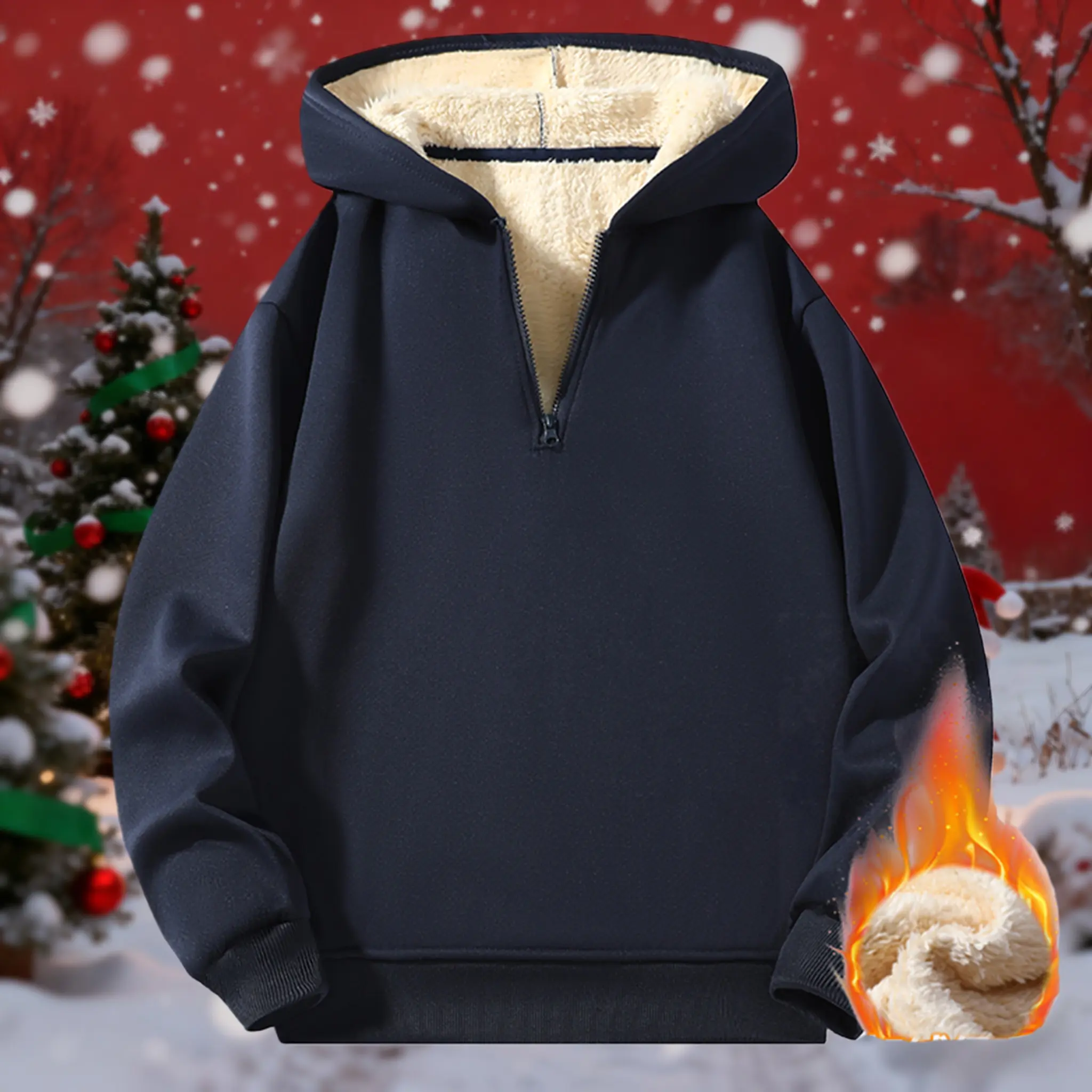 Men's Plain Quarter Zips Drop Shoulder Essentials Hoodie Regular Fit Casual Long Sleeve Hooded Sweatshirt for Fall & Winter Daily Wear