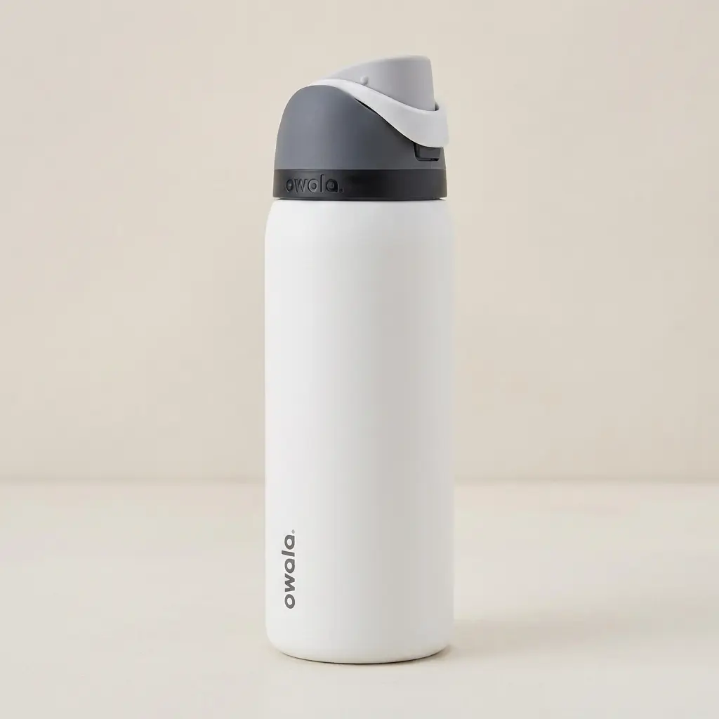 Owala 32oz Stainless Steel Water Bottle, White Water Bottle with Gray Lid, FreeSip Insulated Bottle, Leakproof Travel Water Bottle, Double Wall Vacuum Insulated Sports Bottle