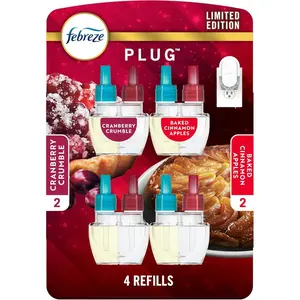 Febreze Odor-Fighting Fade Defy PLUG Air Freshener Baked Cinnamon Apple, Cranberry Crumble, .87 fl. oz. Oil Refill, 2 of Each