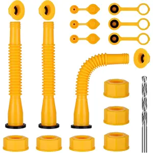 Gas Can Spout Replacement,Fuel Can Spout,Gas Tank Nozzle,Gas Can Nozzle,(3Kit-Yellow) with 3 Coarse Thread Caps & 3 Fine Thread Caps,Flexible Pour Nozzle Suitable,Built in Sealing Ring 1 Leakage