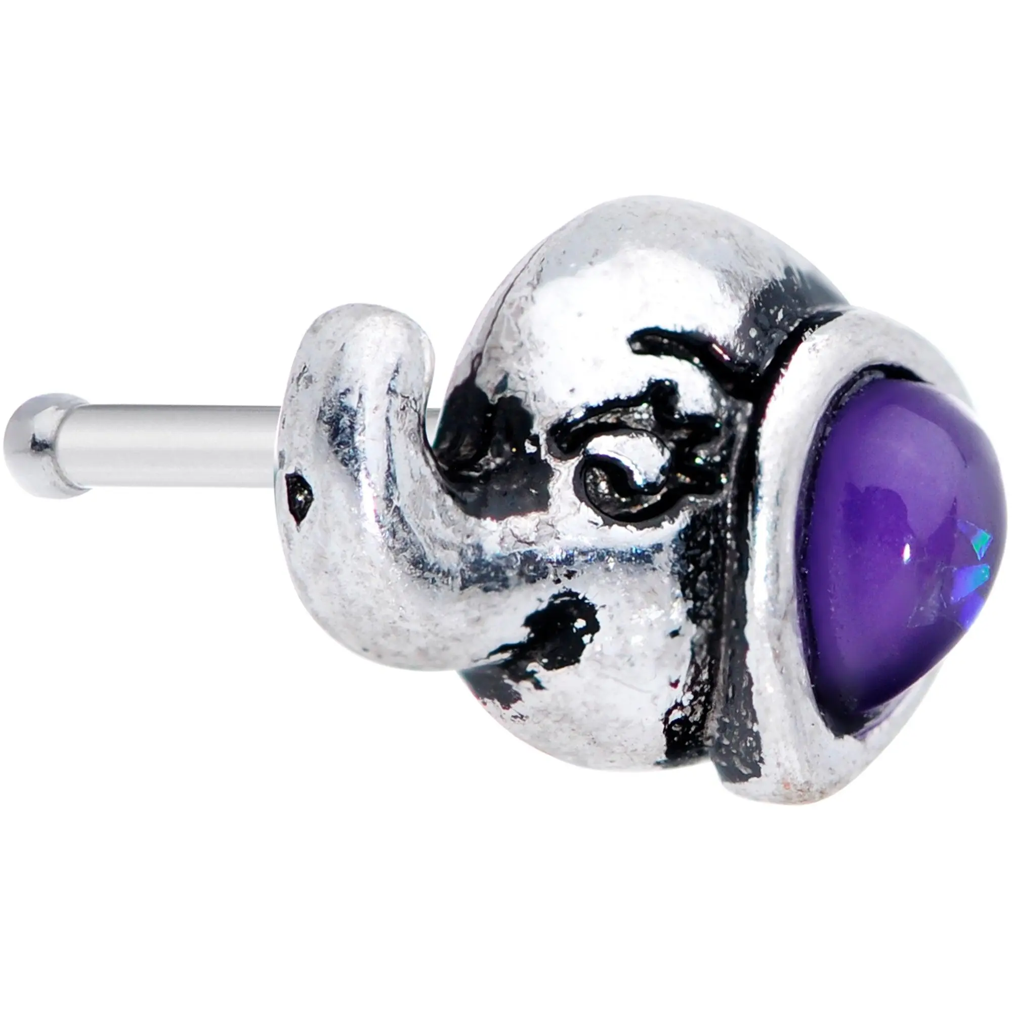 20G 1/4 Blue Faux Opal Elegant Elephant Nose Bone