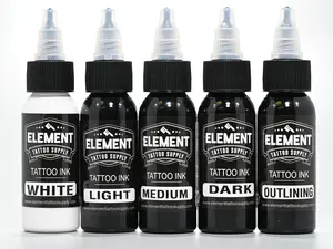 Three shade grey wash black and white combo tattoo ink set - 1oz Bottles