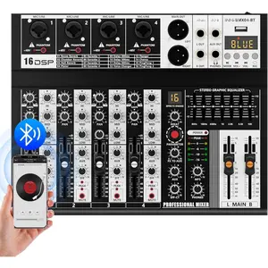Professional Audio Mixer, 4  Audio Interface Sound Board Mixing Console System ,  16-Bit DSP DJ  Mixer +48V Phantom Effect For Karaoke Studio Streaming Recording