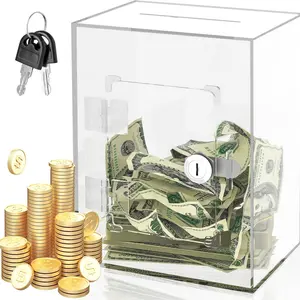 Clear Piggy Bank with Lock, Coin Piggy Bank, 1 Count Acrylic Money Box, Desktop Money Storage Box, Money Saving Box, Home Decor, Gift for Kids, Ornaments