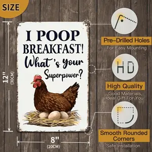 1pcs Funny Chicken Decor Vintage Metal Tin Sign Chicken Coop Accessories, Funny Chicken Signs, 8X12 Inch Chicken Decor for Home, Farm, Kitchen Gate Fence Yard Chicken Gifts