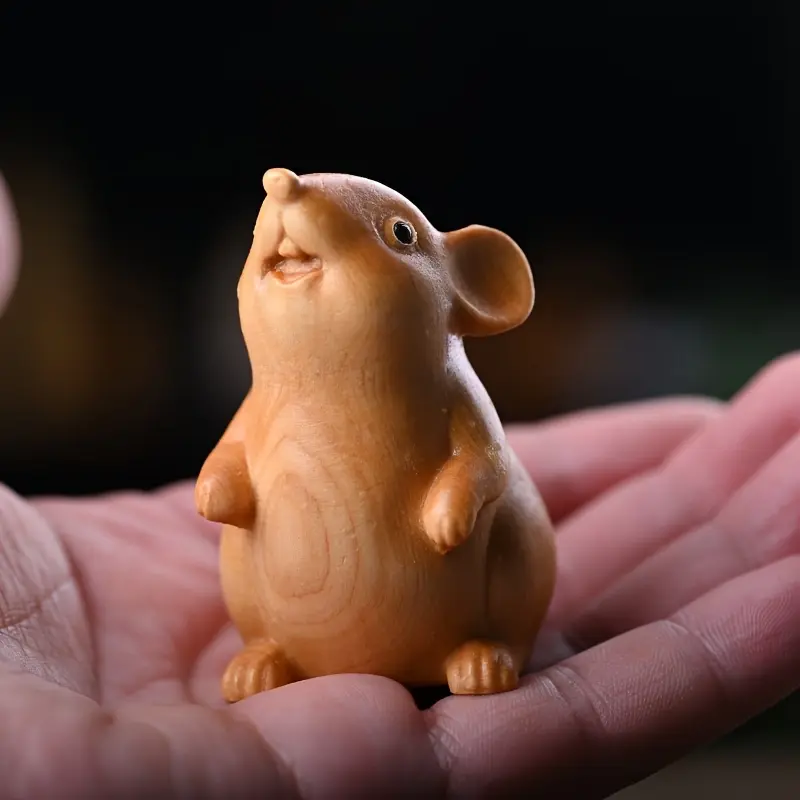 1pc Cute Hand Carved Wooden mouse statue decorative ornaments, Cute Figurines, relieve stress and promote recovery, suitable for enhancing home, car or office atmosphere, and a perfect gift for rodent lovers