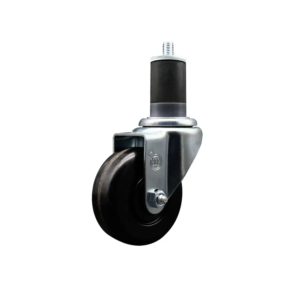 Service Caster SCC-EX20S3514-PHR-158 Heavy Duty Phenolic Swivel Expanding Stem Chrome Caster, 3.5x1.25 in. Black Wheel, 1.63 in. Stem, Roller Bearing