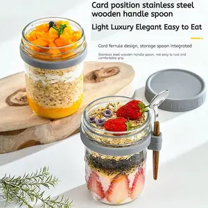 Overnight Bento Box Oatmeal Cup, Beautiful Breakfast Cup with Spoon, Yogurt Cup, Portable Salad Milkshake Cup, Reusable Lunch Containers, Food Containers, Kitchen Essentials, Christmas Gift