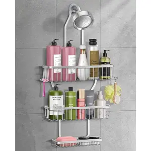 Shower  Hanging - Never Rust Shower Hanging Organizer - Aluminum Over the Shower   with 6 Hooks for Razor/Sponge ()