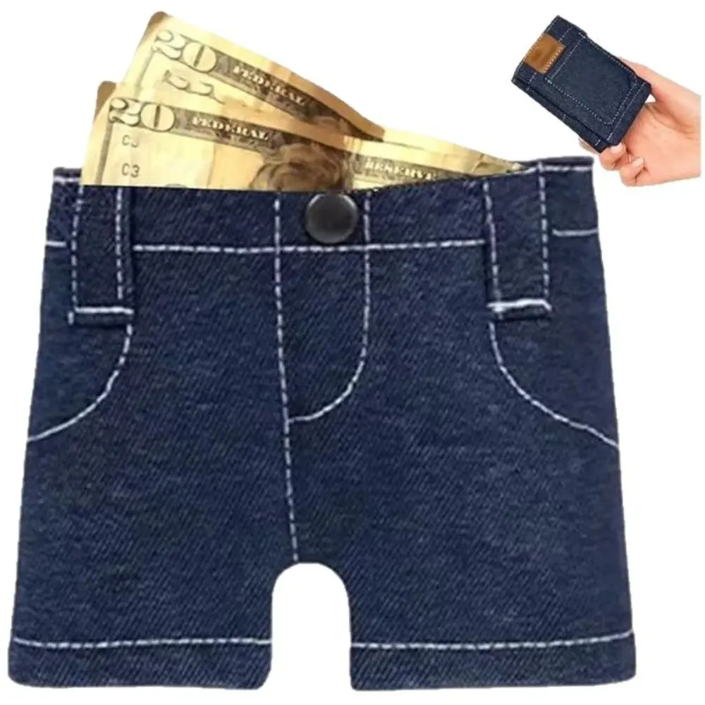Denim Shorts Style Wallet, Fashion Unique Coin Purse, Daily Money Storage, Stylish Accessory, Perfect for Trendsetters, Denim Fabric Mini Wallet, Casual Trendy Wallet