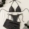 Keese Leese Women's Polka Dot Halter 2-Piece Inverted Triangle Bikini - Chic Swimwear, Bold & Bright Pattern Swimsuit for Beach, Summer Vacation, Chic Swimwear Set, Swimsuit Bikini Set Linked Bikinis Sets