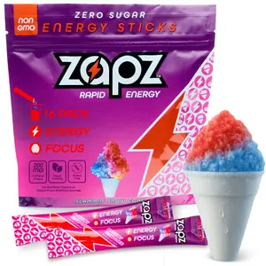 ZAPZ Energy Drink Powder Mix – Slammin’ Snow Cone Flavor.  16-Pack, 200mg Caffeine Zero Sugar Drink Mix Vegan, Gluten Free 5 Calories Focus Support Vitamins Beverage Sports
