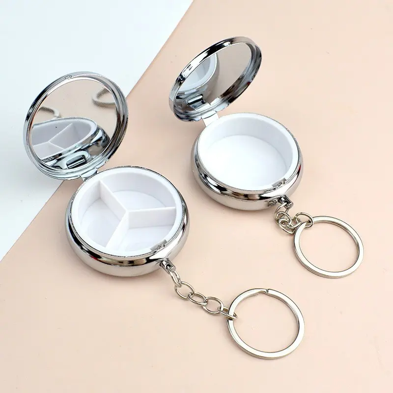 Mini Multi-Compartment Storage Box Keychain, Portable Pill Case with Mirror, Travel Organizer, Wallet Backpack Accessory, DIY Jewelry Pendant, Multi Purpose Keychain