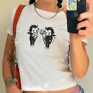 Kewpie Halloween Baby Tee Shirt - Retro Halloween Shirt, Y2K Vintage Trendy Babytee, Cherub Halloween Baby Tee, 90s, Spooky