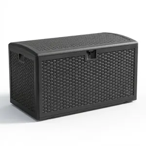 Garvee 99 Gallon Waterproof Large Resin Deck Box with Lockable Storage for Patio Furniture Cushions, Throw Pillows, Garden Tools, and Pool Floats in Brown - Indoor and Outdoor Use