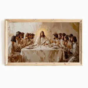 The Last Supper Christian UNFRAMED | Jesus Wall Art, Disciples, Bread, Wine Religious Easter Bible Painting, Holy Week Christmas Gift