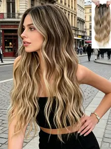 Viral Hair Hack for Volume! 22" Balayage Wavy Clip‑In Topper, Realistic Synthetic Waves, Seamless Blend With Your Hair, Fix Thinning Scalp & Level Up Your Beauty Game!