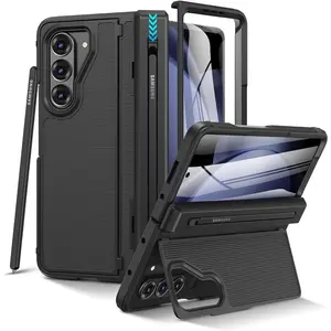 for Z Fold 5 Case with S Pen Holder, [Hinge Protection] [Screen Protector][Invisible Kickstand] Support   Full- Drop Protection Anti-Slip Hard Phone Case for Fold5- Black