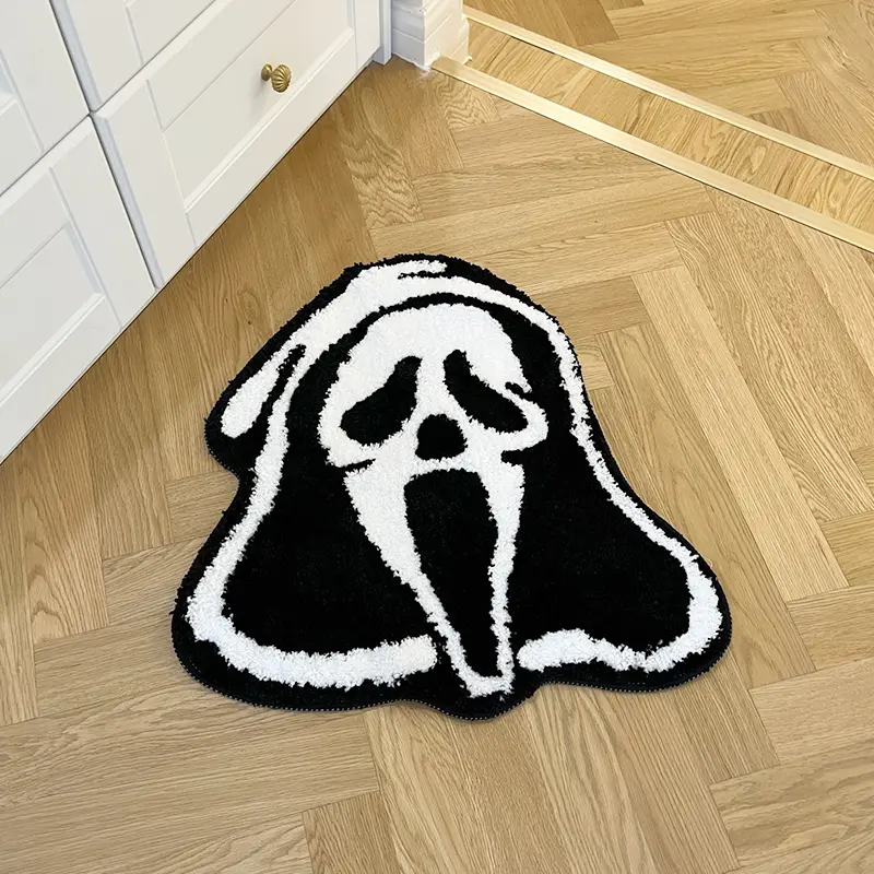 LAKEA Ghost Face Print Acrylic Fiber Tufted Decorative Area Rug - Scream Movie Theme 1-Piece Stays Put Grip Rug, Handmade Fluffy Machine Washable Indoor Bedroom Entry Mat for Modern Home Decor