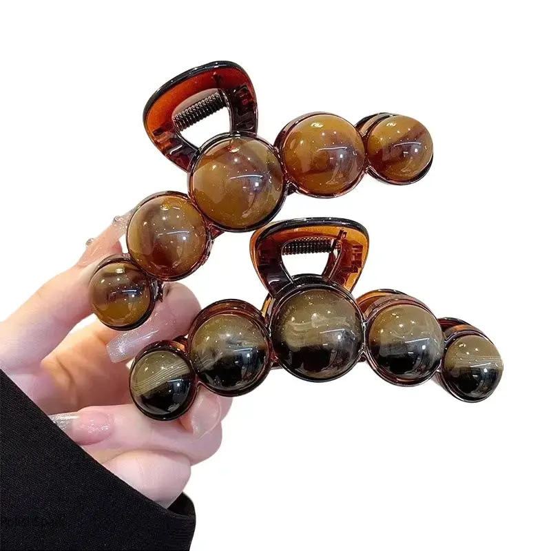 2-Pack Vintage Amber Bead Claw Clips – Large Non-Slip Acrylic Hair Claws | Elegant Round Bubble Hair Clips for Women Thick Hair Updos