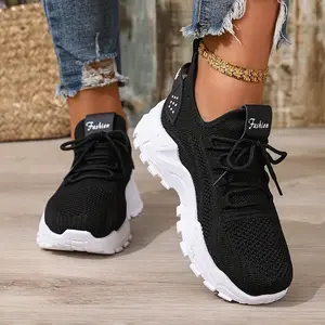 Women's Summer Knit Height-Boost Dad Sneakers, Lightweight Lace-Up Non-Slip Chunky Platform Shoes, Casual Trainers for School, Shopping, Travel & Outdoor Walking