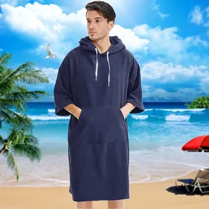 Quick-Dry Microfiber Beach Changing Robe - Comfortable, Loose Fit with Hood for Easy Clothes Change| Ideal for Surfing & Swimming| Absorbent & Drip-Free| Perfect for Home Showers Black Fabric Menswear Loungewear