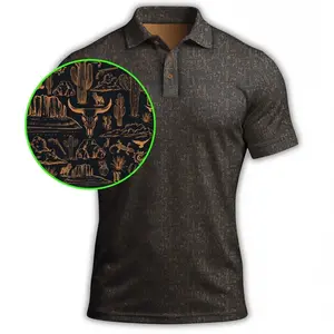 Black and Copper Desert Pattern Golf Polo Shirt for Men, Modern Camo Style Polo, Performance Short Sleeve Golf Shirt, Casual Sportswear