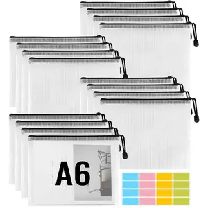 16 Pack of A6 Document Bags with Zip,Waterproof Document Bag,Mesh Plastic Zip Bag,Zip Bag,Mesh Bag for File,Paper,Receipts,Cosmetic,Document Storage bag Organiser Smooth storage gift