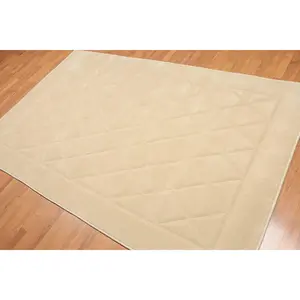 5' x 8' Designer Embossed Diamond Pattern 100% Wool Area Rug Beige