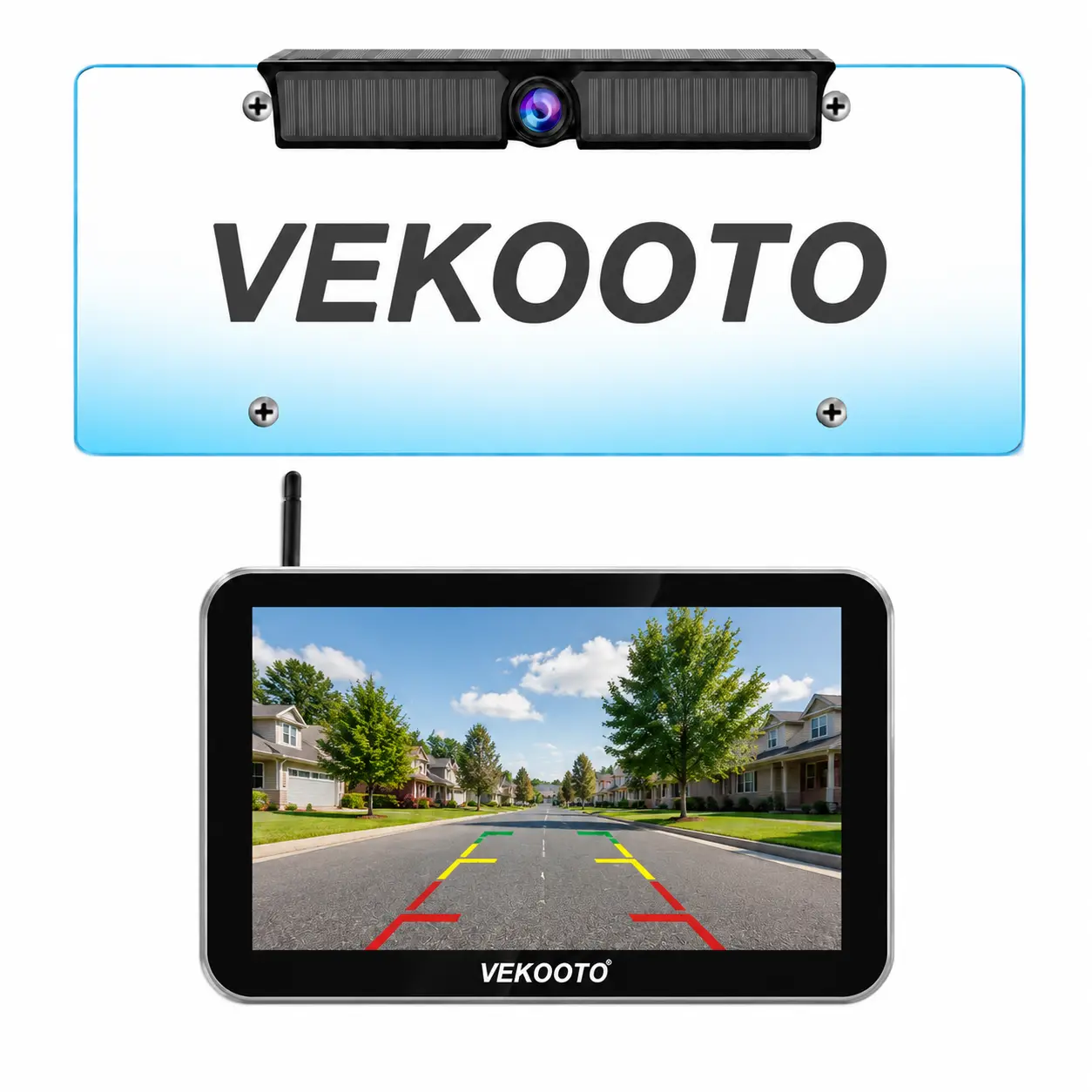 VEKOOTO KS7Pro Magnetic Solar Wireless Backup Camera with 7-inch 1080P Monitor: 5000mAh Battery 3 Mins DIY Installation Back Up Camera, License Plate Reverse Camera for Car, Van, SUV, Truck, Trailer, toolupgrade