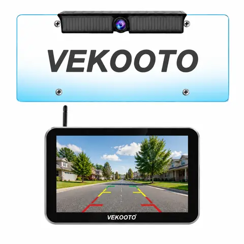 VEKOOTO KS7Pro Magnetic Solar Wireless Backup Camera with 7-inch 1080P Monitor: 5000mAh Battery 3 Mins DIY Installation Back Up Camera, License Plate Reverse Camera for Car, Van, SUV, Truck, Trailer, toolupgrade