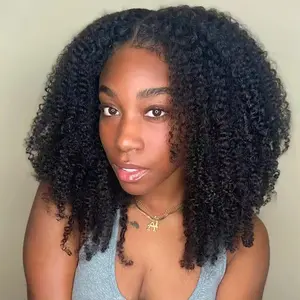 Clearance Sale】Megeen Hair Kinky Curly 13x4 Lace Front Wigs 4B 4C Brazilian Human Remy Hair 13x4 HD Transparent Lace Frontal Wig 180% Density atural Black Color Wig Pre Plucked Lace Closure Wig