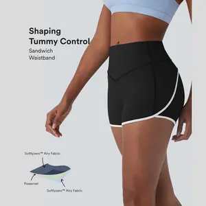 SoftlyZero Airy Mid Rise Tummy Control Color Block Cool Touch Yoga Biker Shorts 3''-UPF50+