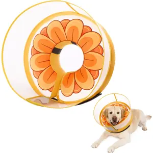 Inflatable Dog Cone Collar with Enhanced Anti-Licking, Soft Neck Donut for Dogs Cats, Recovery Pet Cone After Surgery for Large Medium Small Dogs (Yellow Flower, X-Large)