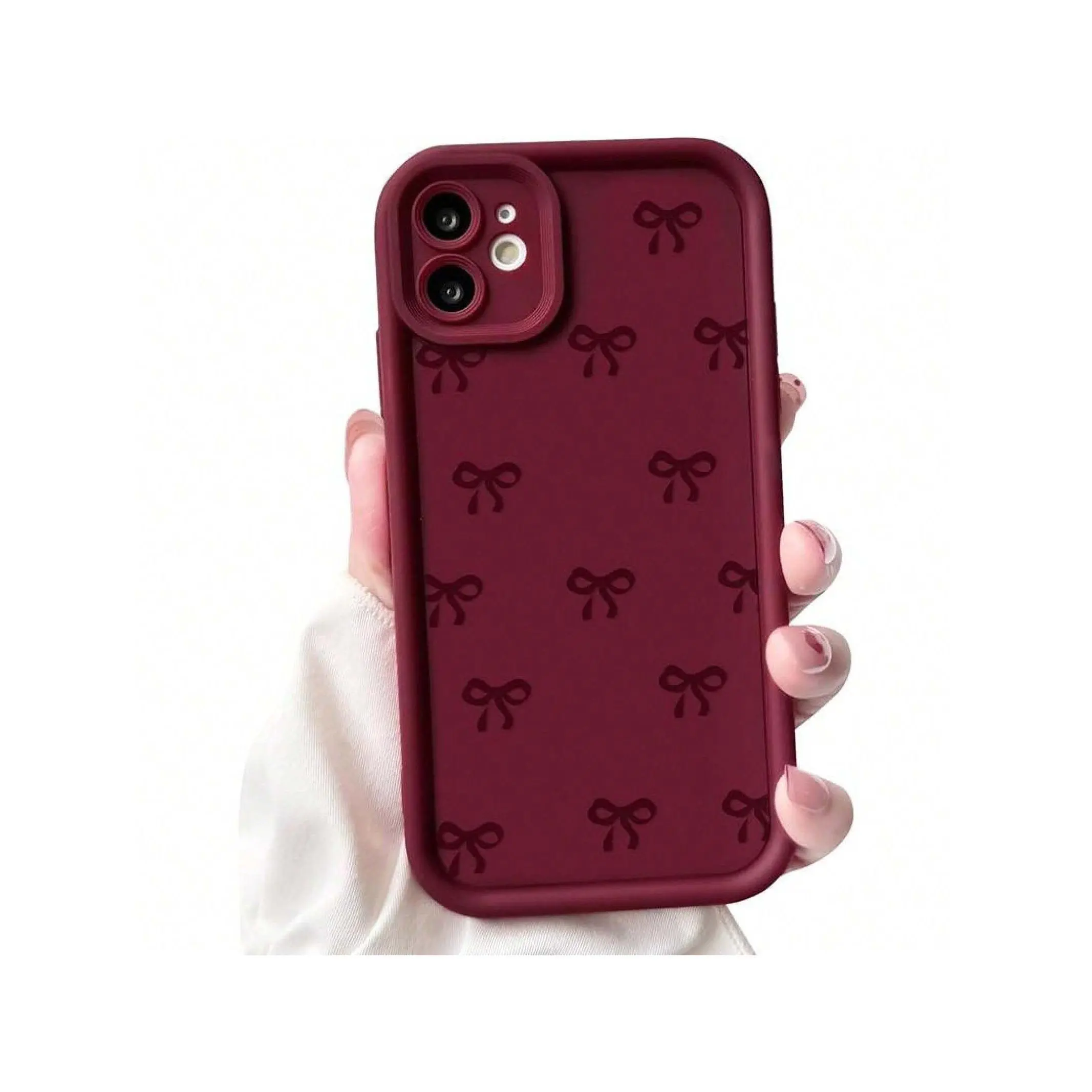 NITITOP iPhone 11 Casing - Women's Cute Stylish Bow Knot Ribbon Design, Soft TPU Shockproof Protective Cover with Full Camera Protector, Wireless Compatible Wine Red Mobile Phone Accessory