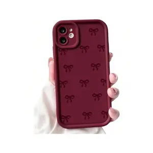 NITITOP Compatible With IPhone 11 Case Cute Stylish Bow Knot Ribbon Design For Women Girls Artistic Bowknot Soft TPU Shockproof Protective Full Camera Protection Cover - Wine Red