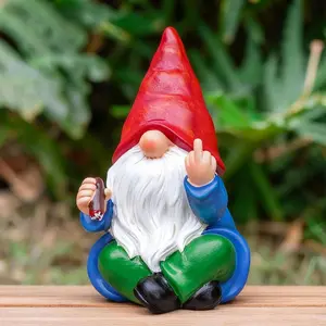 Middle Finger Gnome Statue 6.3in, Funny Smoking Garden Gnomes Yard Home Decoration - Hilarious Gag Birthday Gifts for Men Women, White Elephant Party - Indoor/Outdoor Decor