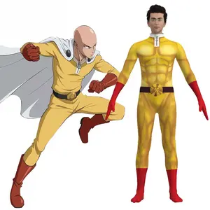 Saitama Cosplay Costume One-Punch Man Jumpsuit, Halloween & Anime Party Full-Body Outfit for Kids & Adults