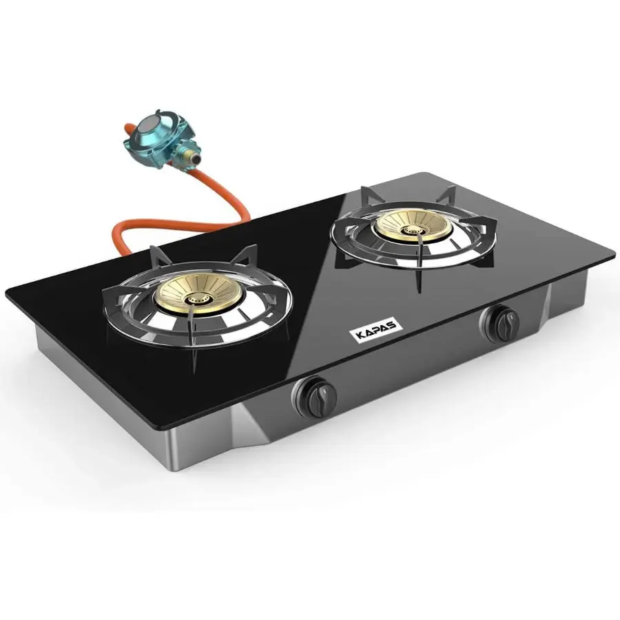 Outdoor & Indoor Portable Propane Stove, Single & Double Burners with Gas Premium Hose for Backyard Kitchen, Camping Grill, Hiking Cooking, Outdoor Recreation (RQ62-LARGE,2Burners)
