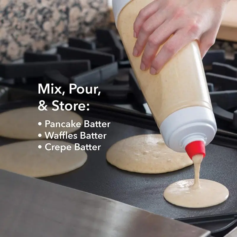 Pancake Batter Dispenser and Mixer with BlenderBall,Easy Pour Spout Reusable Plastic Silicone Kitchen Bakeware for Pancakes Waffles Crepes and More - Smooth,4.5 Cup Capacity Thanksgiving cooking utensils Value Pack